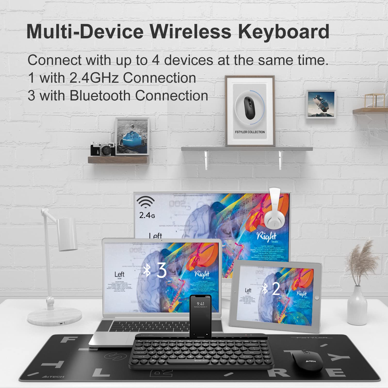 COLIKES Teclado Inalábrico Ultidispositivo, Teclado Bluetooth Dual 2.4G, Teclado De