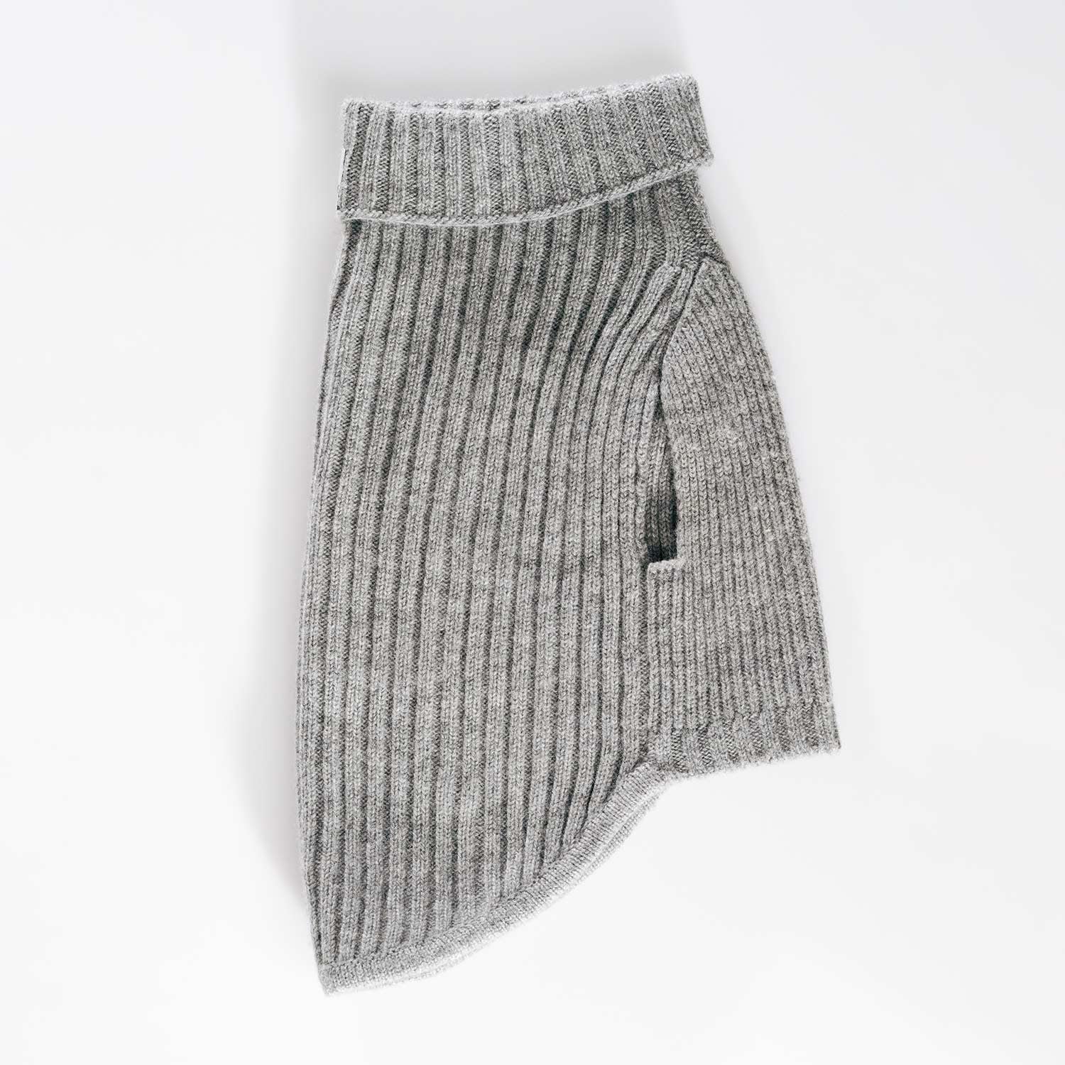 Luxury 3-Thread Cashmere Dog Sweater- Heather Gray Ribbed Knit with Leash Opening- Rialto Style- Made in Italy - Size XL