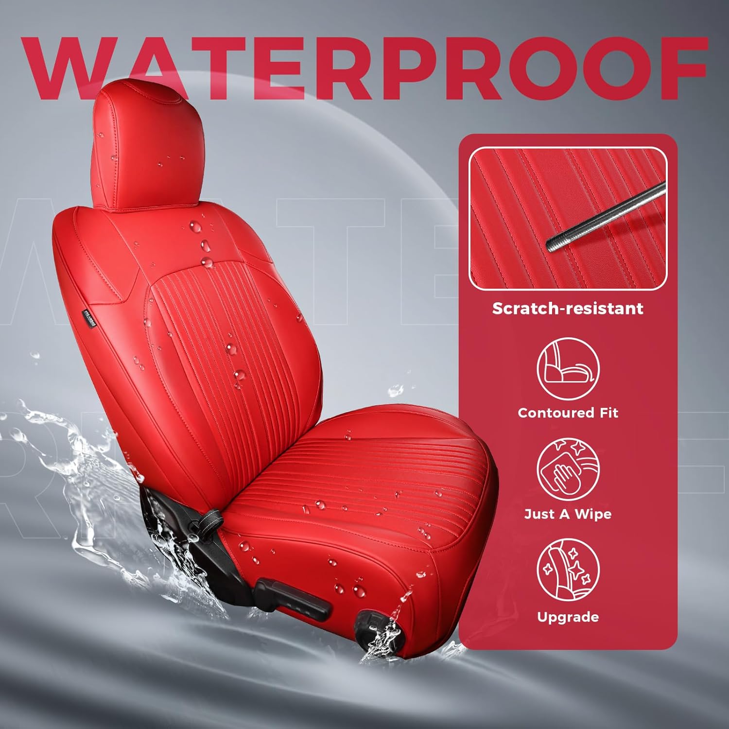 FREESOO for Jeep Gladiator Seat Covers 2020 2021 2022 2023 2024 2025 2026 Full Set, W/NO Rear Cup Holder, Custom Fit for Gladiator JT 2020-2024 2025 2026, Waterproof Faux Leather Red
