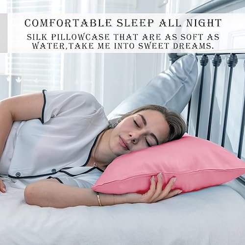 Miniatura 6 de Funda de almohada de seda de morera natural para cabello y piel, tamaño estándar, 20 x 26 pulgadas, con cremallera oculta, suave, transpirable,