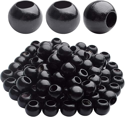Miniatura 8 de Aylifu Cuentas de madera natural, 100 cuentas sueltas de madera redondas de 0.78 pulgadas (0.787 in) de agujero grande de 0.78 pulgadas y