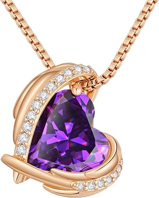 CDE Mothers Day Gifts Love Heart Pendant Necklaces for Women, Silver Tone Rose Gold Tone Birthstone Jewelry Gifts for Wife Her