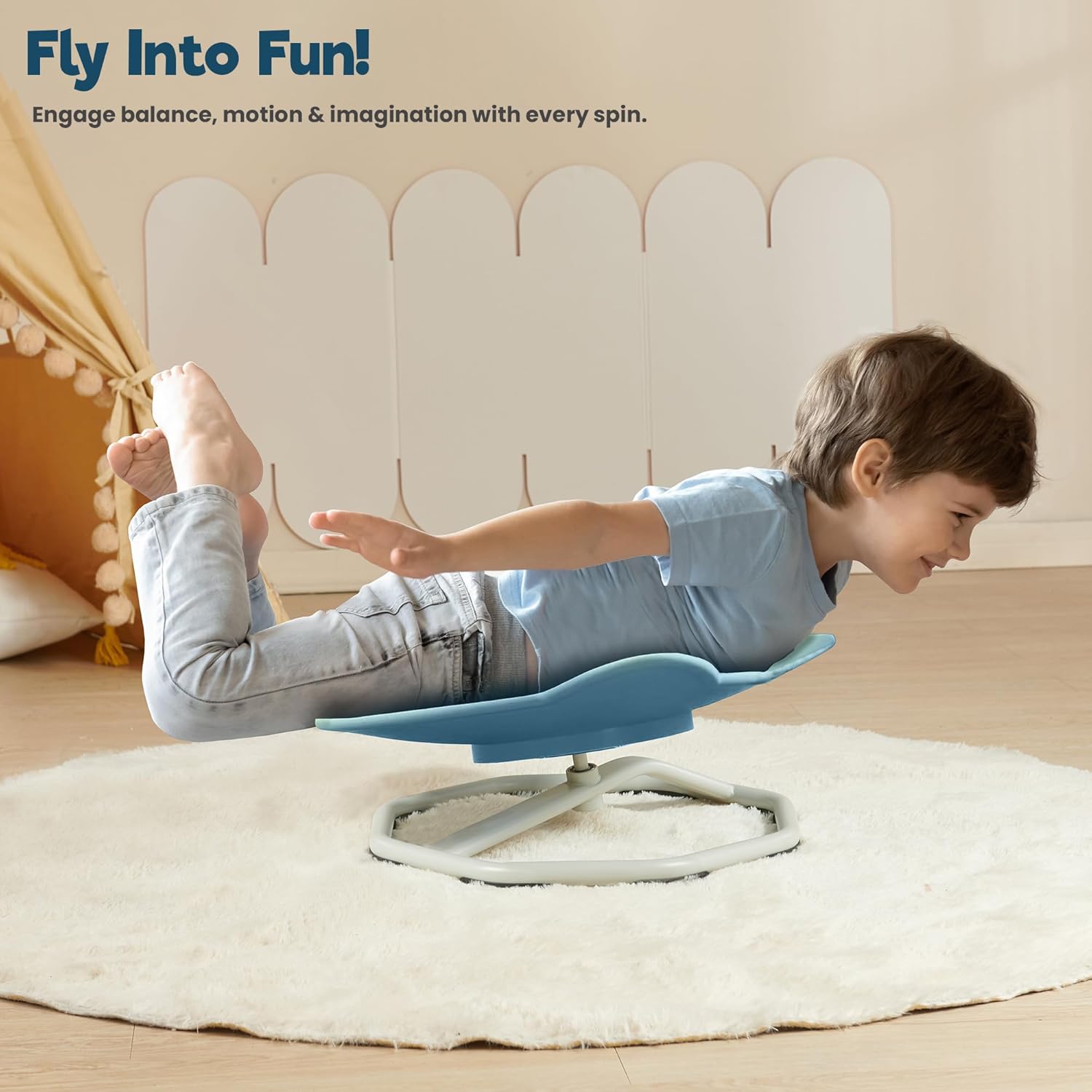 Spinning Chair for Autistic Kids – UFO Shape Blue Sensory Spinning Chair | Indoor Autism Toy | Ages 3+ | 220 lbs Capacity