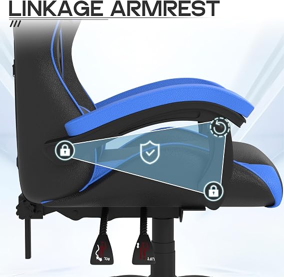 Racingreat Ergonomic Gaming Chair for Adults(Basics, Blue) | Ergonomic,Height Adjustable,Reclining,Headrest,Lumbar Support,Armrests,360°-Swive,PU Leather