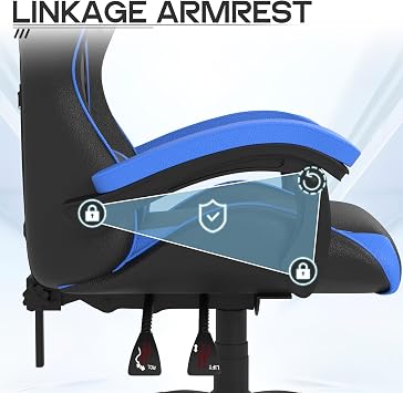 Racingreat Ergonomic Gaming Chair for Adults(Basics, Blue) | Ergonomic,Height Adjustable,Reclining,Headrest,Lumbar Support,Armrests,360°-Swive,PU Leather