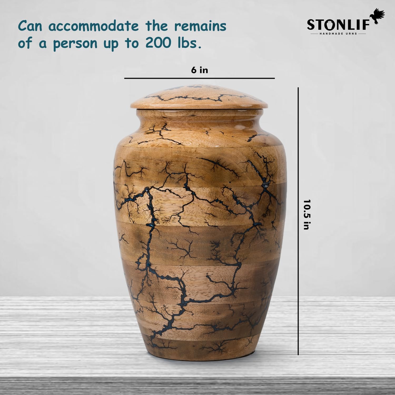 Wooden Urns for Human Ashes Adult Male, Female | Cremation Memorial, Decorative Urn for Ashes, Funeral Urns - Large Up to 250 lbs, Blue - Image 5