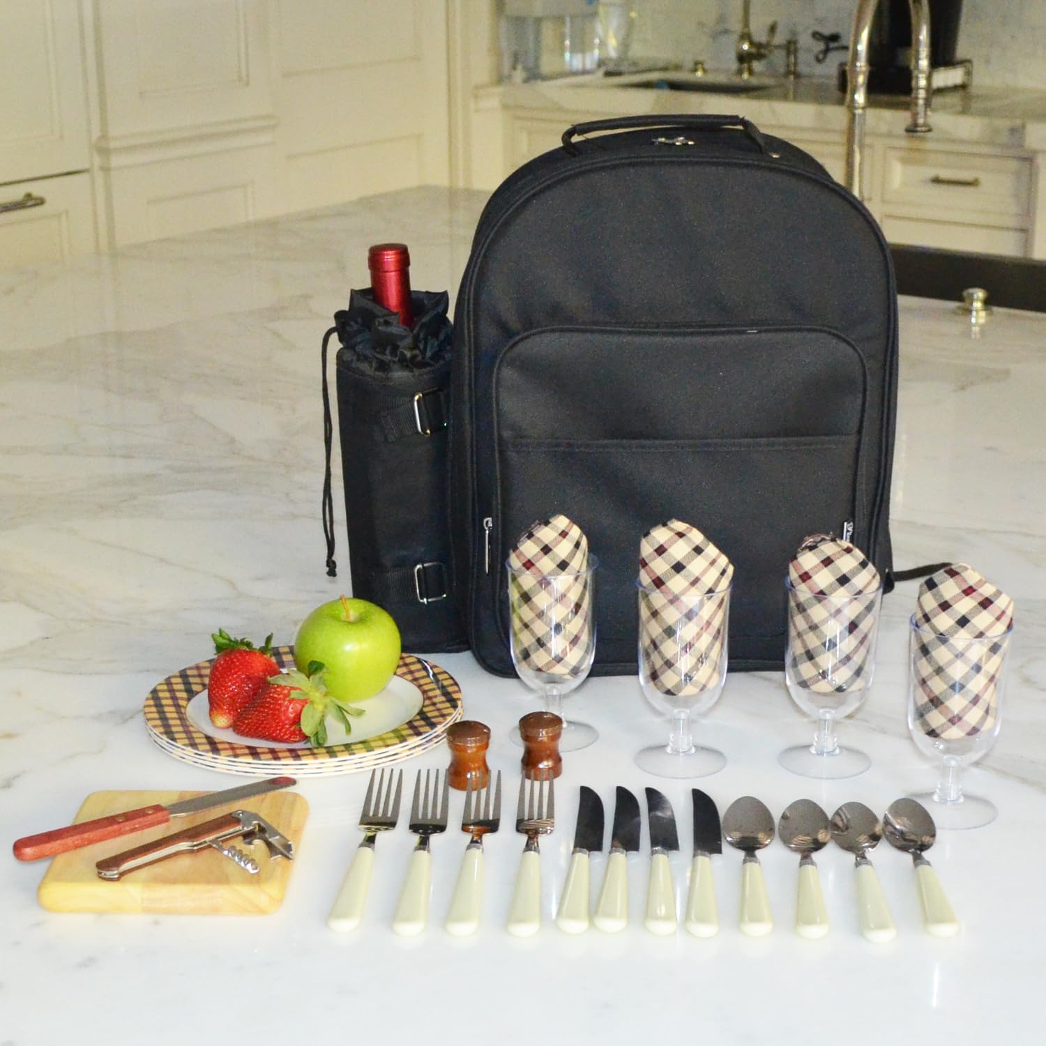 Picnic at Ascot Orginal Equipped 4 Person Picnic Backpack with Cooler & Insulated Wine Holder- Designed & Assembled in the USA