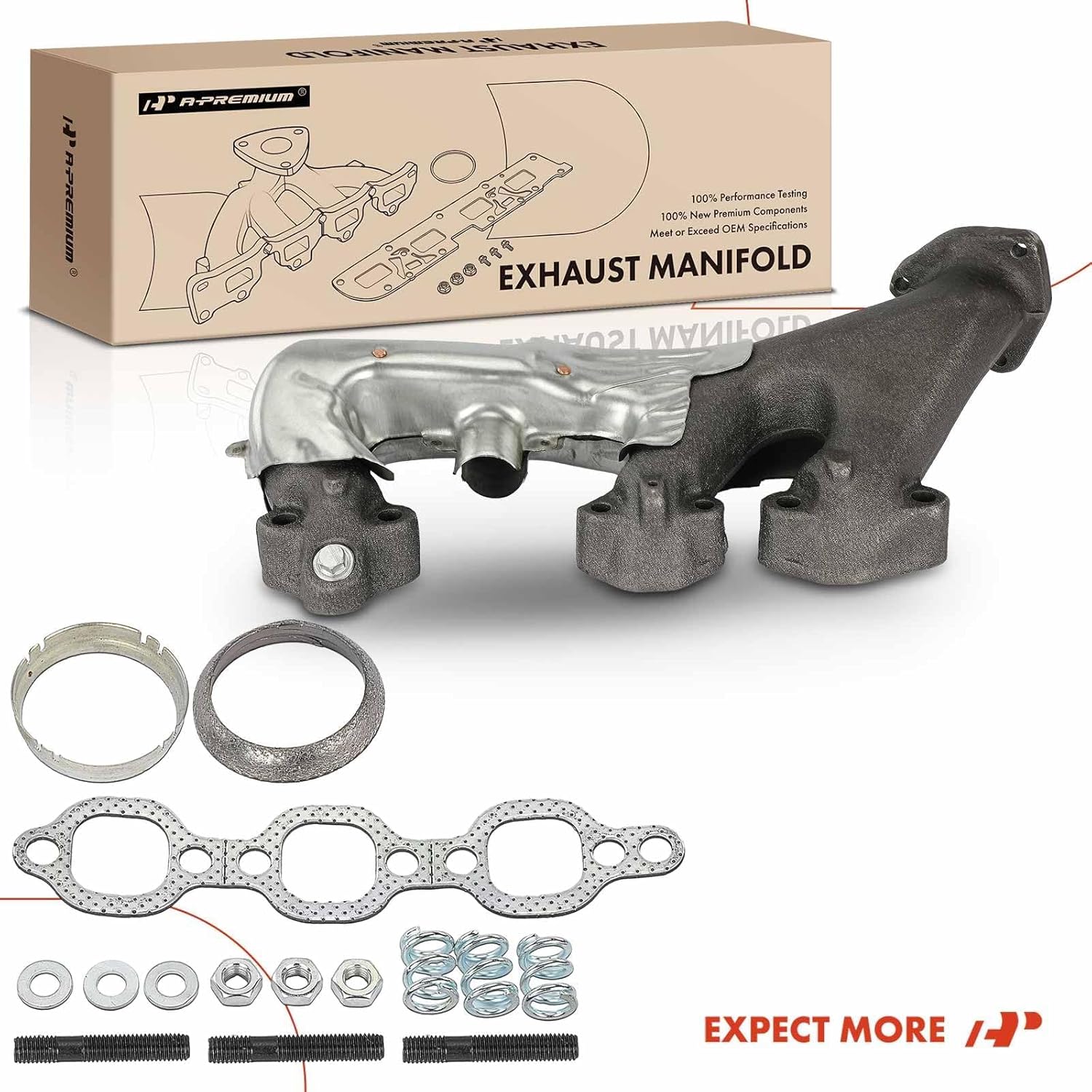 A-Premium Right Exhaust Manifold Kit W/Gaskets [6Cyl 4.3L] Compatible with Chevrolet & GMC Models - C1500 C2500 K1500 K2500 1988-1995, G10 G20 G1500 G2500 1995