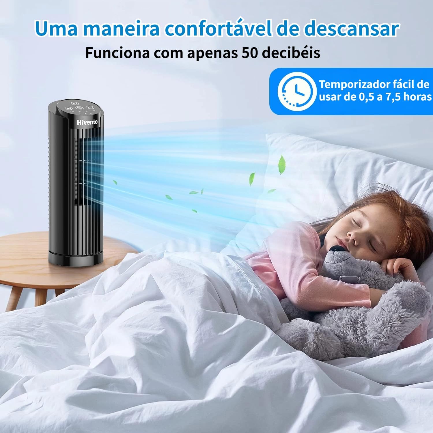 Hivento Ventilador Torre, 3 Velocidades, Oscilação Automática 70°, Controle Remoto e Toque, Temporizador 7,5h, Ventilador de Mesa/Domést Hivento Ventilador Torre, 3 Velocidades, Oscilação Automática 70°, Controle Remoto e Toque, Temporizador 7,5h, Ventilador de Mesa/Domést