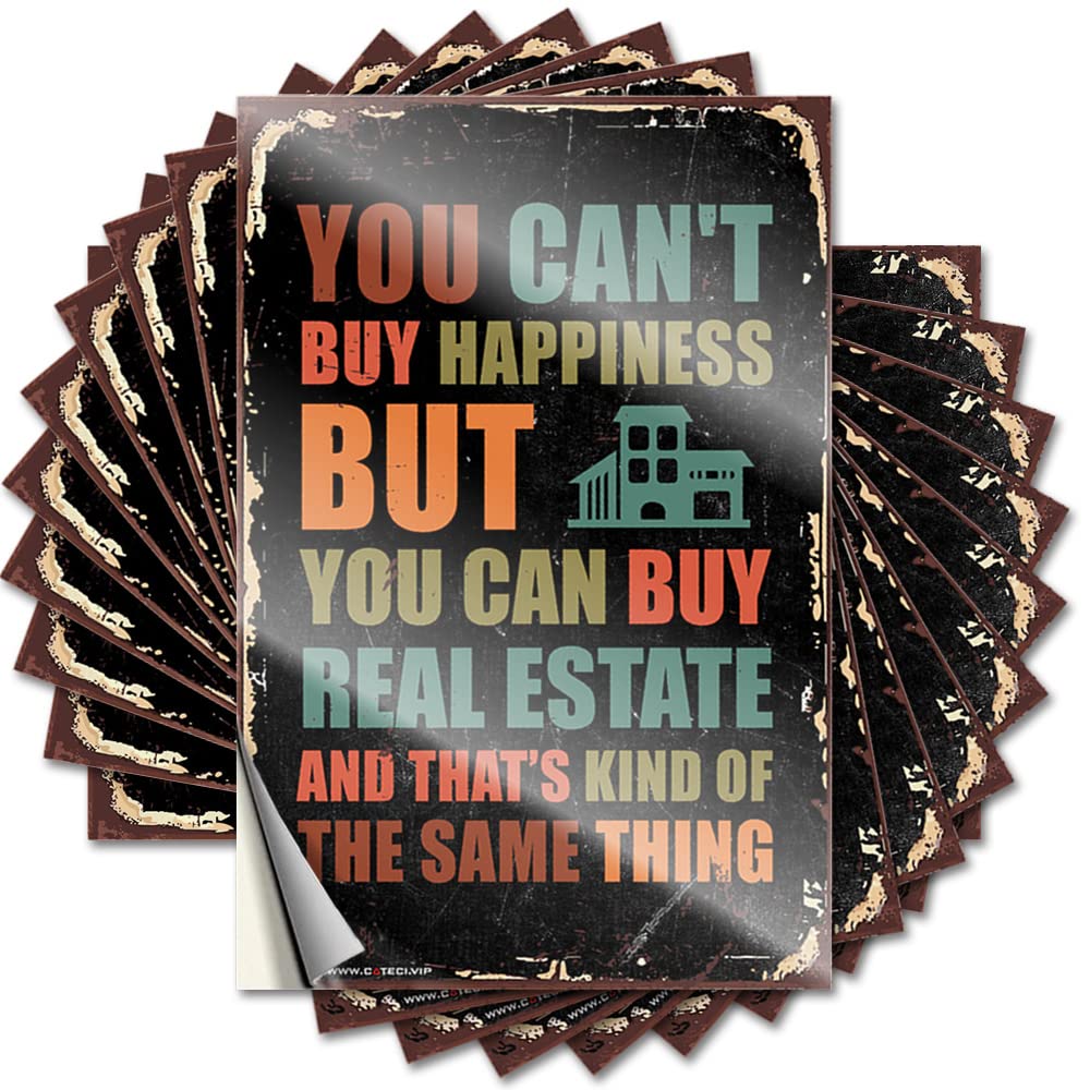 You Can't Buy Happiness But You Can Buy Real Estate Tattoo Outside Fall Decor Self Adhesive | Book Helmet Vinyl Sticker Pack for Outdoor(6X9CM)