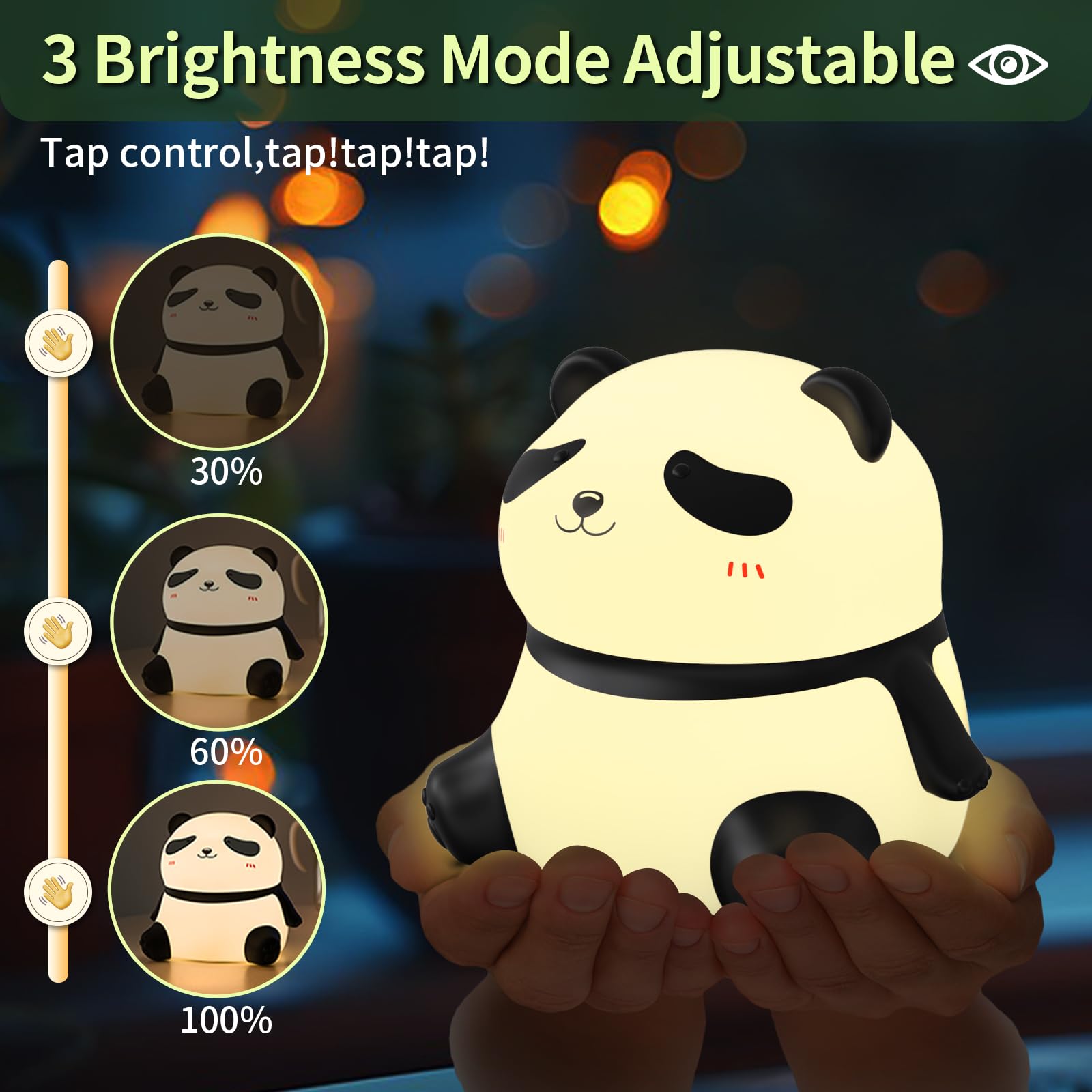 Panda Night Ligt, Night Light for Kids, LED Cute Toddler Night Light for Kids Room, 3 Level Dimmable Nursery Nightlights for Breastfeeding, Silicone Animal Night Lamp for Bedroom, Kawaii Room Decor