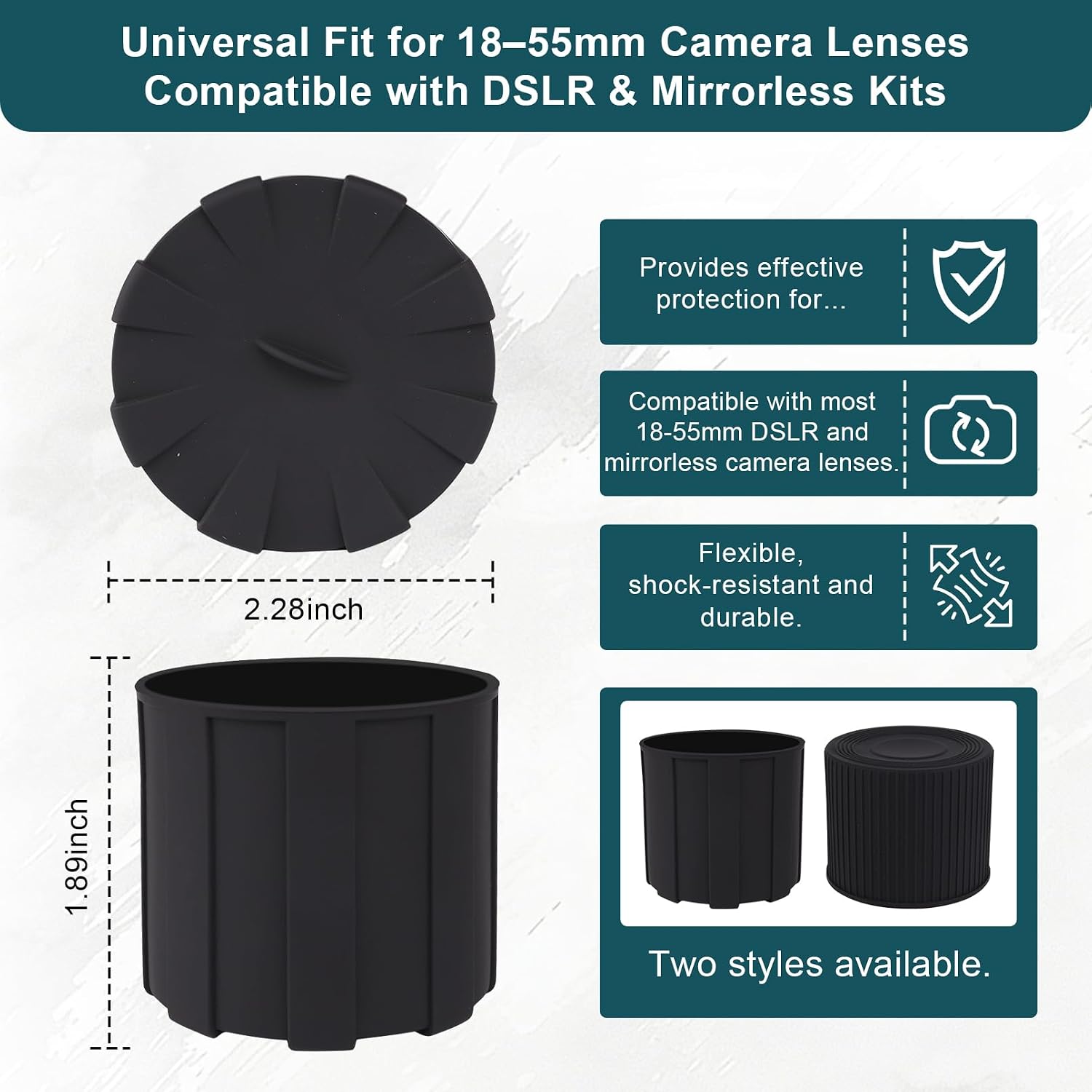 18–55mm Lens Cap, Universal Camera Lens Cover for DSLR & Flexible Front Lens Protector, Dustproof Scratch Resistant Lens Cap, Two Styles,Compatible with Nikon, Canon, Sony, Fujifilm Camera Lenses