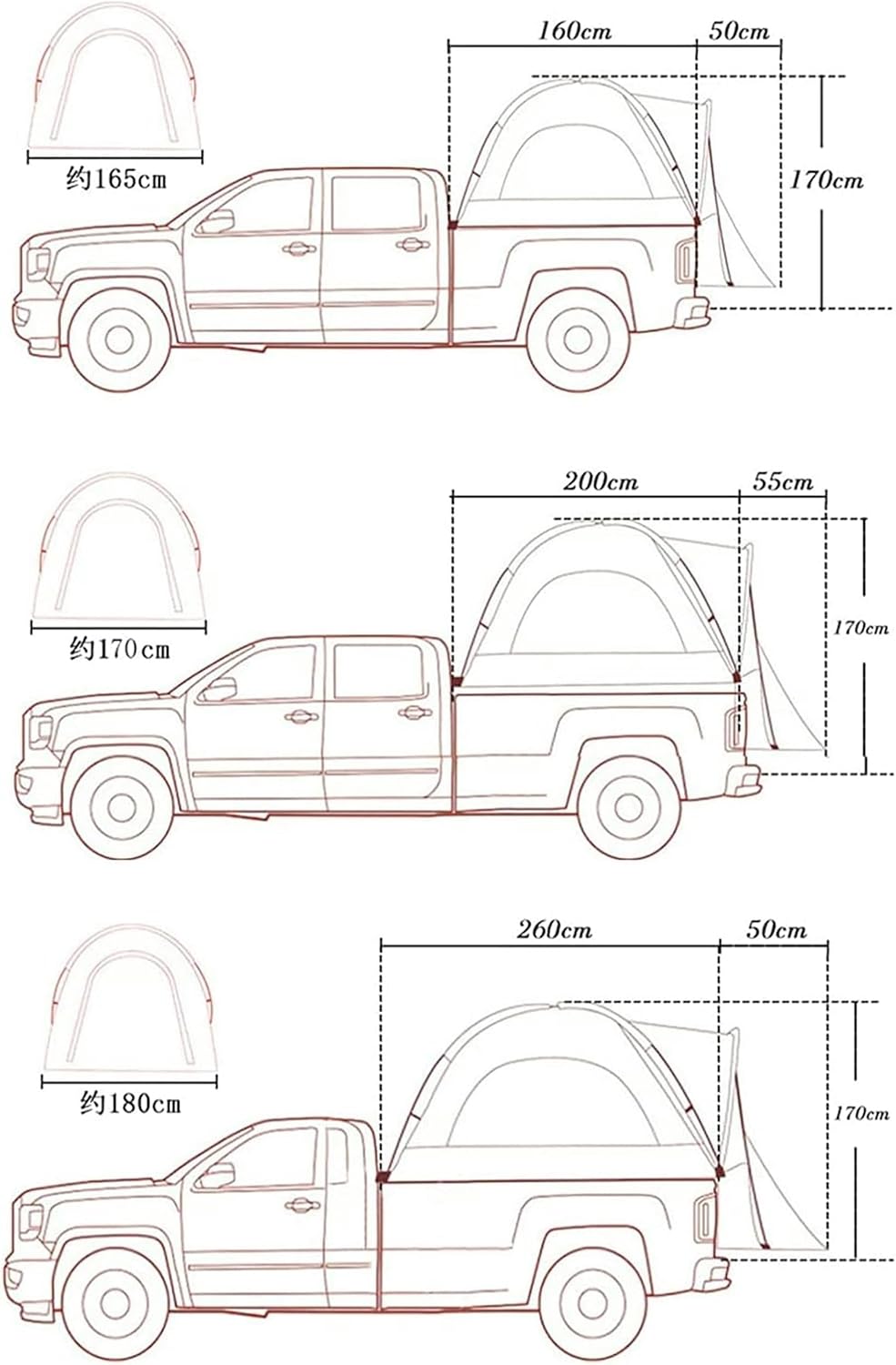 Truck Tent for 5.5 FT Bed - 210D Oxford Pickup Truck Bed & Tailgate Bed Tents for Camping with PU2000 Waterproof Coating 2 Person Sleeping Capacity with Storage Bag