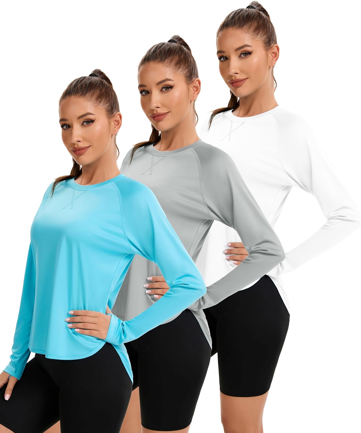 2/3 Pack Women's UPF 50+ Long Sleeve Shirts Sun Protection Lightweight Quick Dry Moisture Wicking Rash Guard Workout Shirt