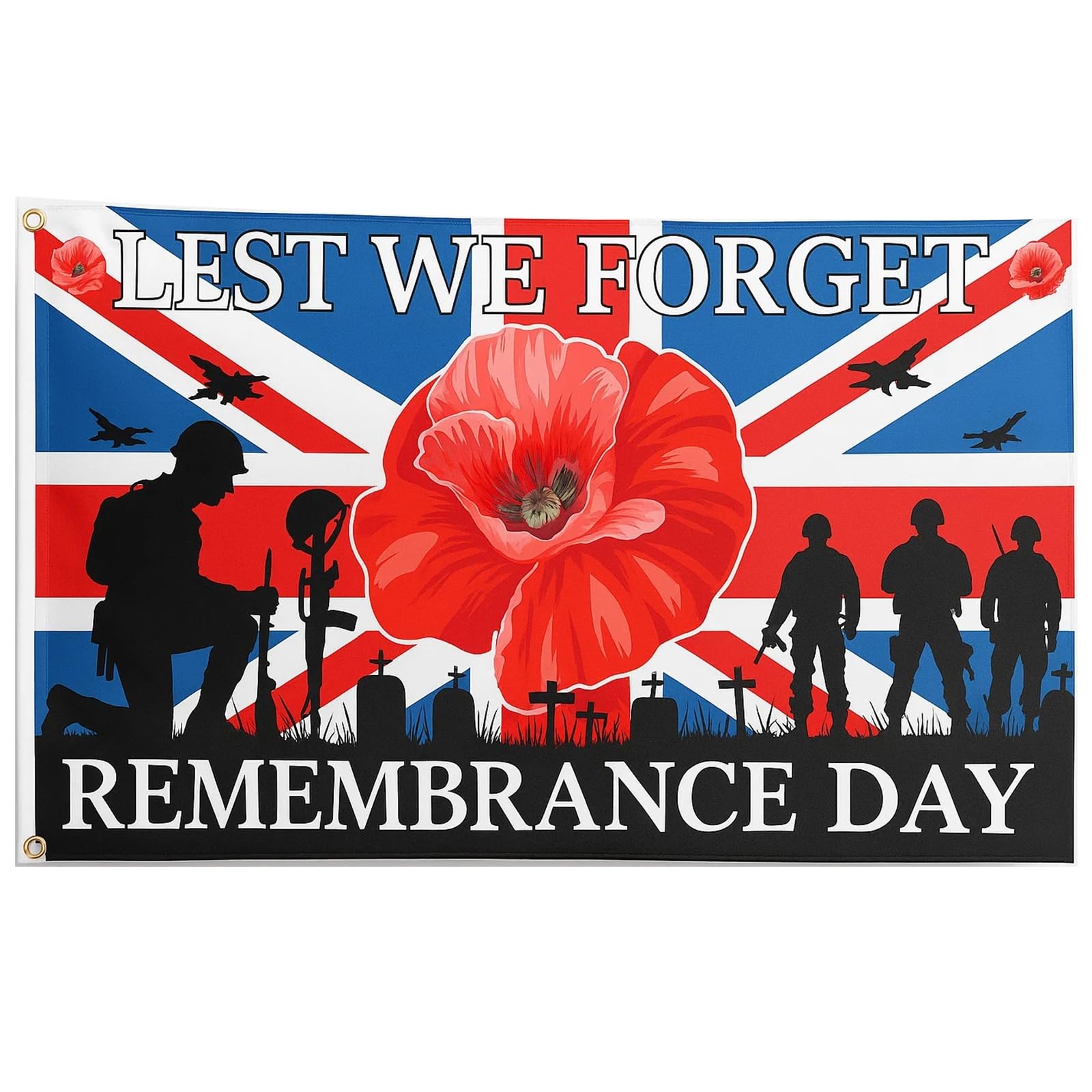 Lest We Forget Flag 90x150cm, Remembrance Day Flags With Eyelets