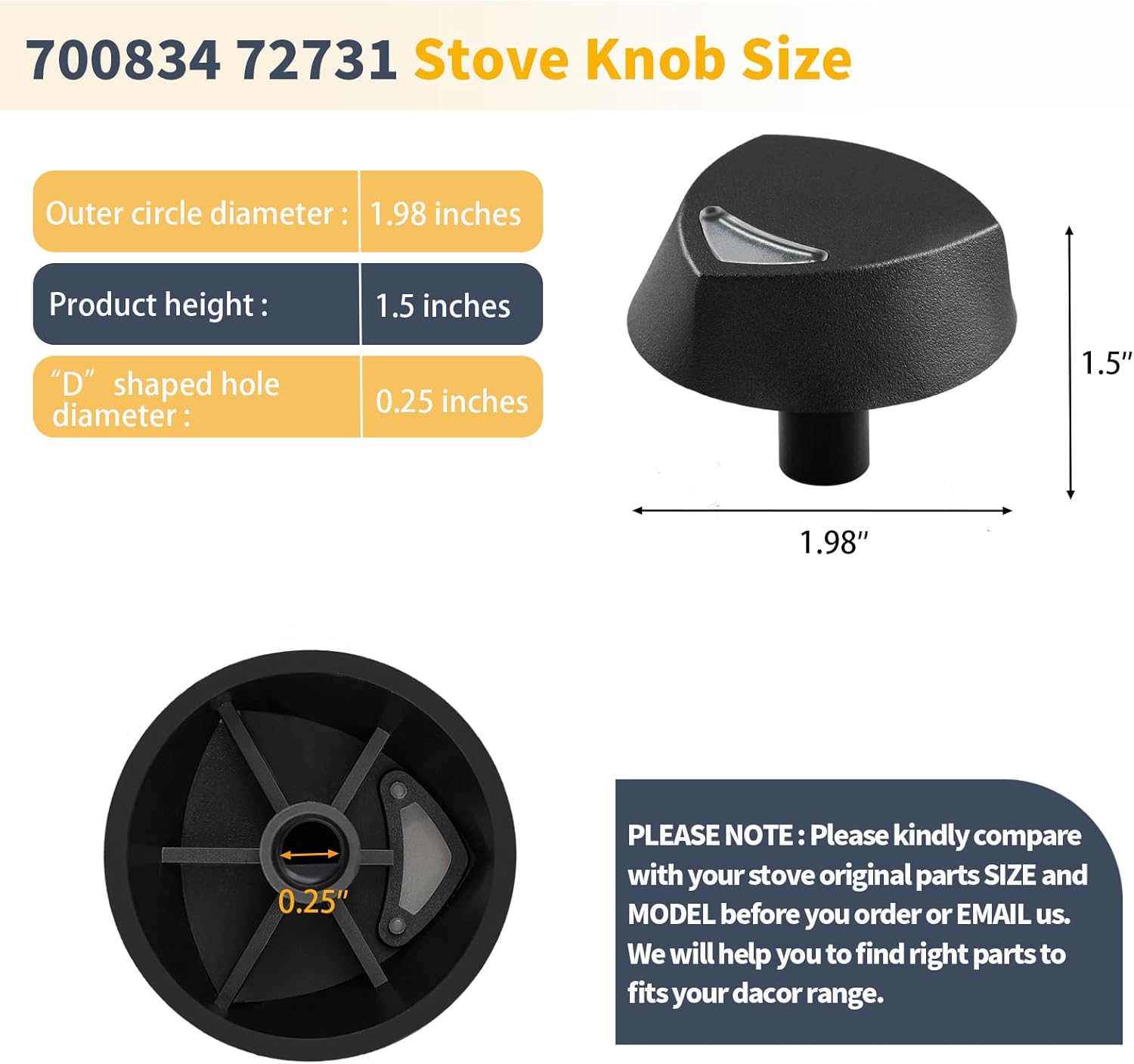 Allstare 72731 700834 Cooktop Knobs Replacement Parts for Dacor Stove Parts PGM365 Dacor Gas Stove Top Knobs Dacor Gas Range Cooktop Parts Burner Control Knobs 5 Pcs