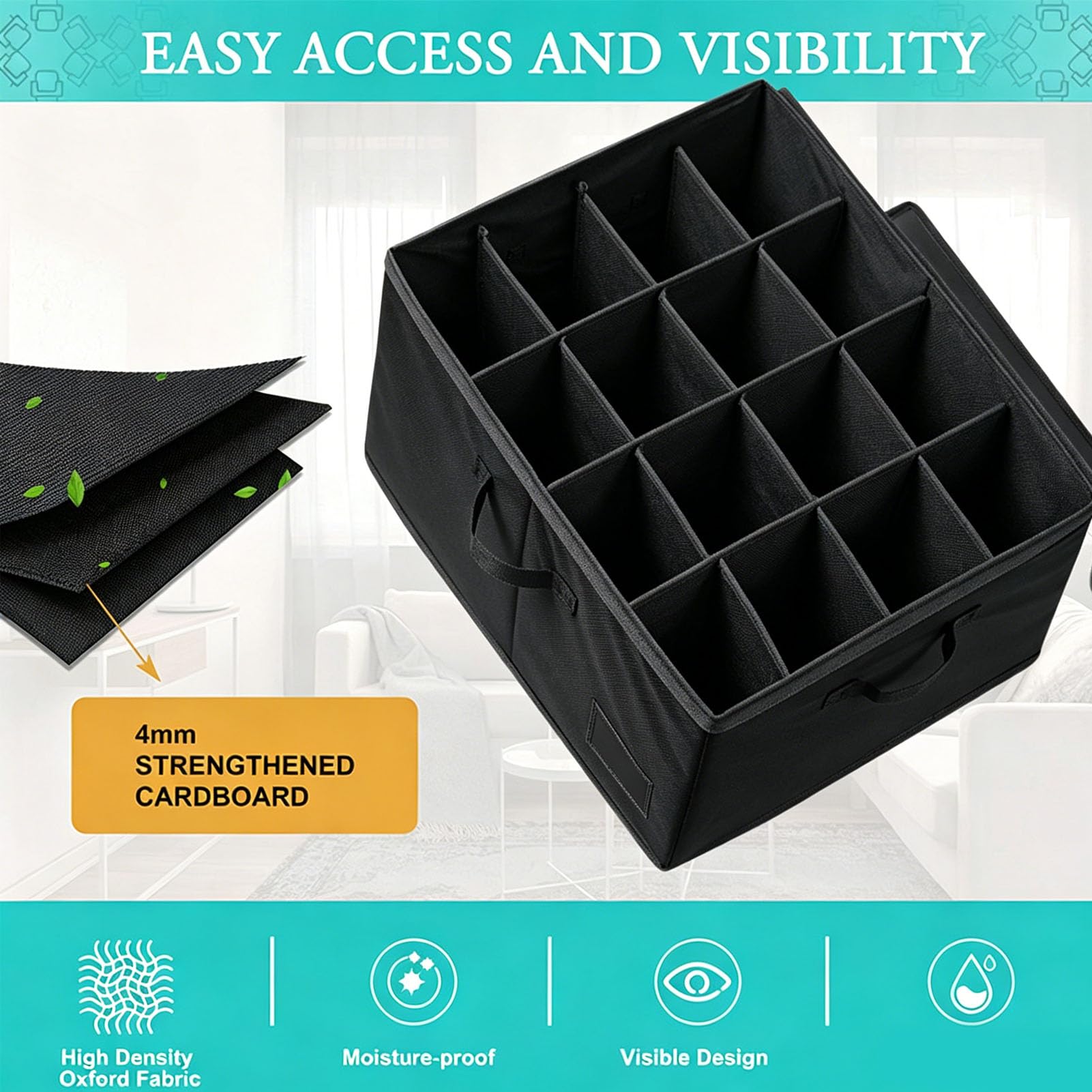 Organizer per Scarpe Scatola Impilabile in Tessuto Oxford Impermeabile e Antipolvere per 16 Paia di Scarpe, Ideale per Armadi e Ingressi (BLACK)