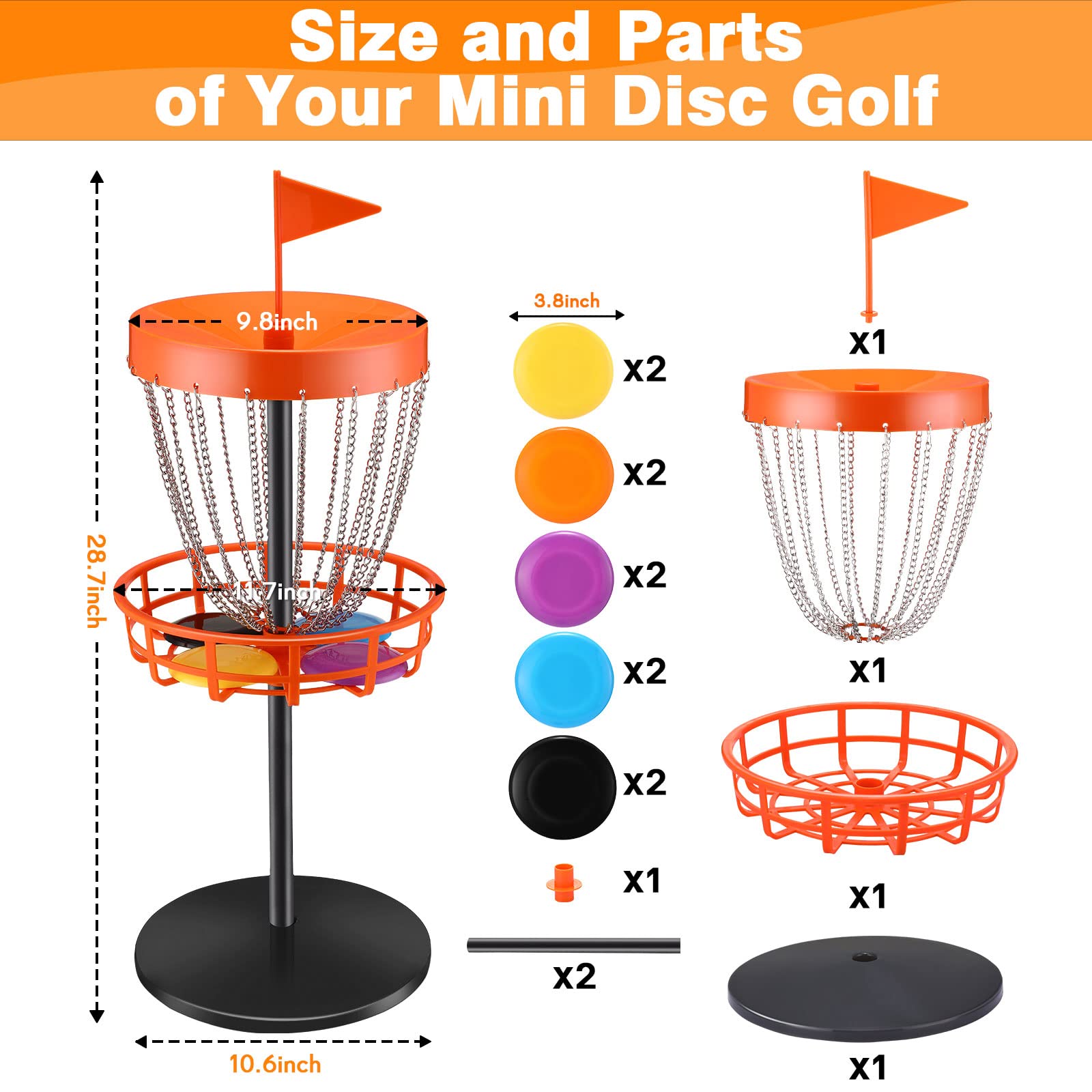Lenwen 29 Inches Mini Disc Golf Baskets with 10 Flying Discs, Kids Mini Golf Starter Set, for Games Beach Indoor Outdoor Yard
