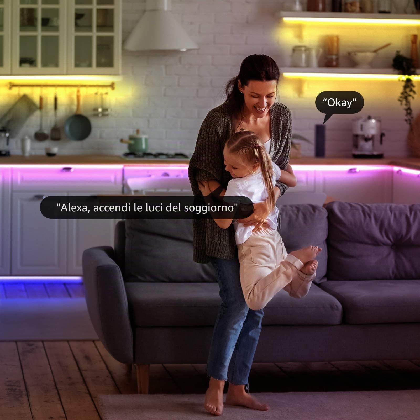 Lepro 5M 24W Striscia LED Alexa con Musica, Strisce LED WiFi Smart Controllo da Voce e APP Intelligente, 16 Millioni Colori RGB, Compatibile con Alexa/Google Home, Telecomando e Controller, 2.4GHz