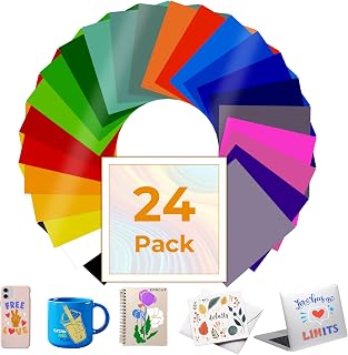 Permanent Vinyl Sheets, 24 Color 12" x 12" Adhesive Vinyl Bundle, Outdoor Waterproof Permanent Vinyl for All Cutting Machine Craft Cutter, Party Decoration, Sticker, DIY Mug, Home, Car Decals