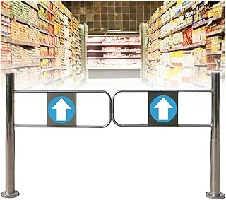 Automatic Closing Swing Gate 90° Open - Universal Metal Safety Gate for Libraries, Warehouses & Supermarkets - One-Way Stainless Steel Entrance Door (150x100cm)