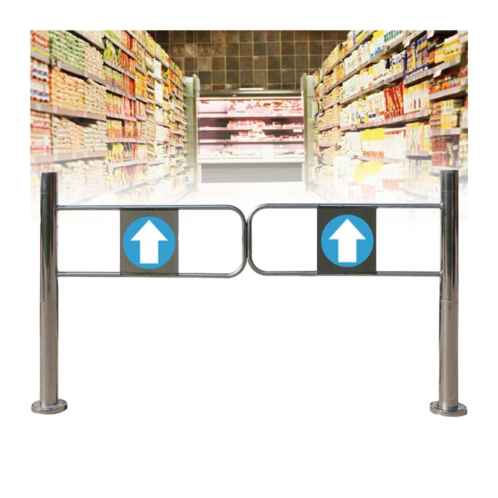 Puerta universal de metal con cierre automático, apertura de 90°, puerta batiente de acero inoxidable para mercados, 200 x 100 cm, entrada giratoria