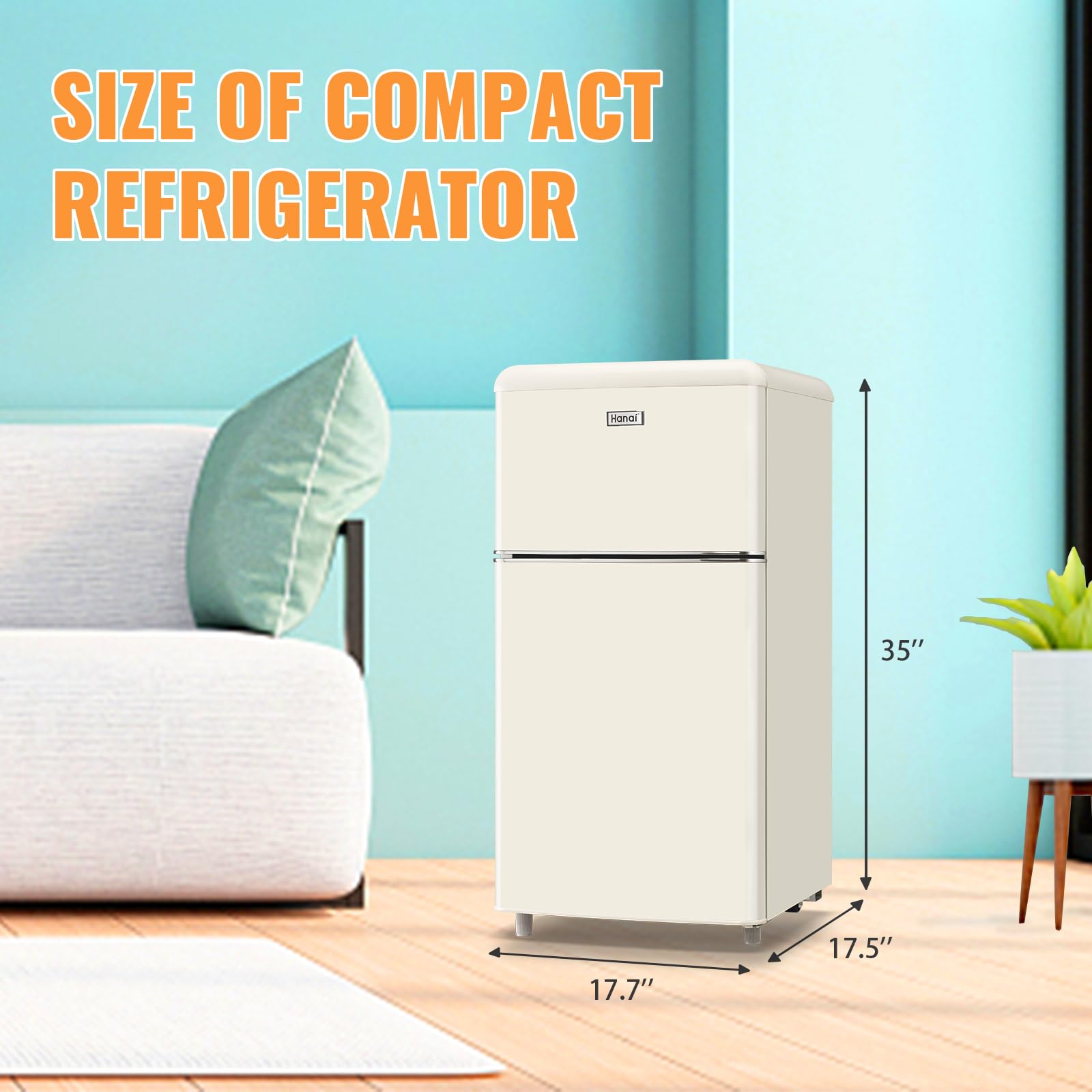 WANAI Refrigerator 3.5 Cu.Ft Refrigerator With Freezer, Retro Fridge With Dual Door,7 Adjustable Thermostat, Adjustable Shelves For Dorm, Office Bedroom,White on Fridge.com - View 6