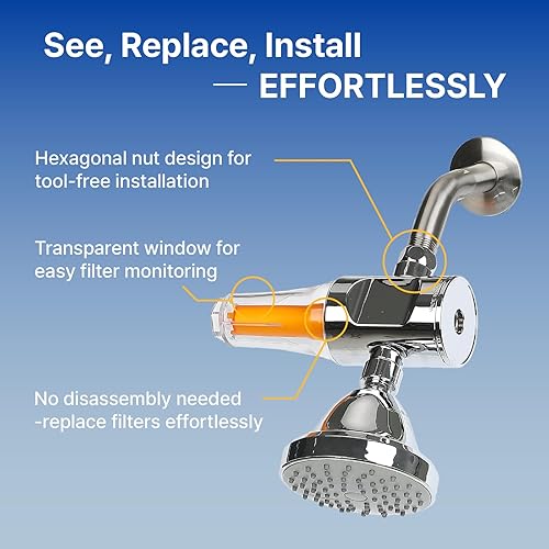 Miniatura 6 de Vita-100C también conocido como filtro de ducha en línea SUF-100V Vitamina C, eliminando cloro y cloramina en el agua del grifo
