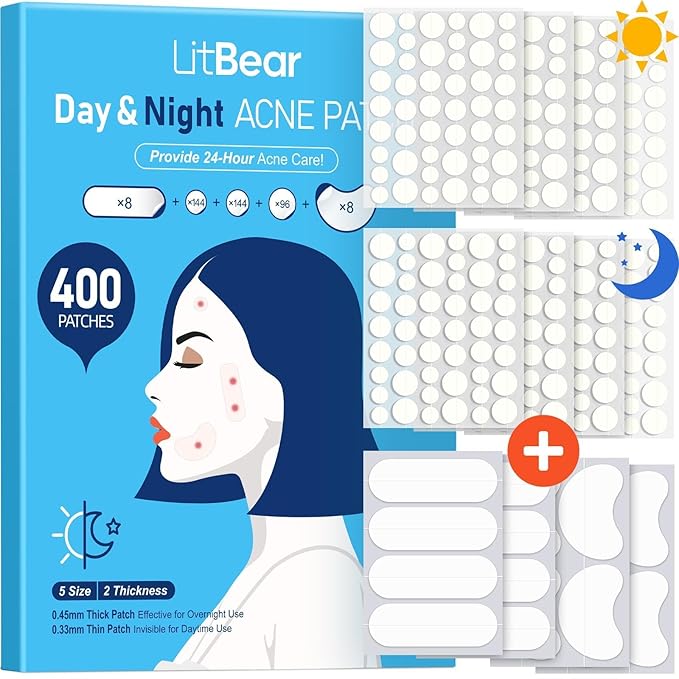 LitBear Pimple Patches for Face, 400 Counts Day and Night Acne Patches