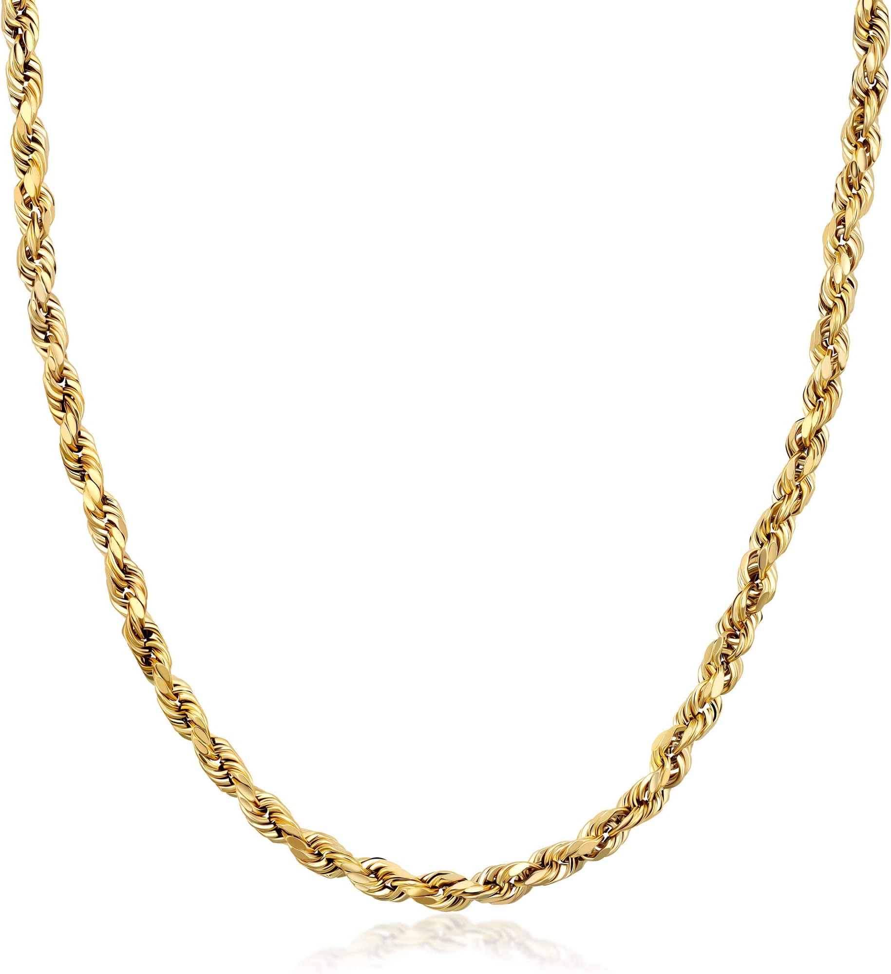 PORI JEWELERS 10K Yellow Gold 1.5MM,2MM,2.5MM,3MM,3.5,4MM,5MM,7MM, Diamond Cut Rope Chain Necklace Unisex Sizes 16"-30"