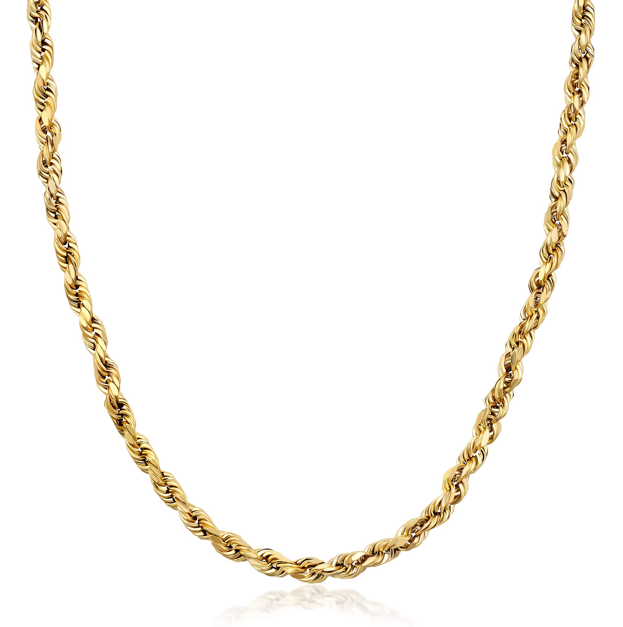 PORI JEWELERS 10K Yellow Gold 1.5MM,2MM,2.5MM,3MM,3.5,4MM,5MM,7MM, Diamond Cut Rope Chain Necklace Unisex Sizes 16"-30"