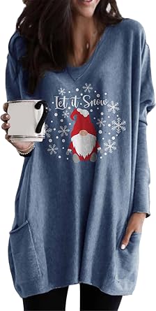 Women Comfortable Christmas Winter Tops Long Sleeve Casual Shirt Cute Graphic Sweatshirt