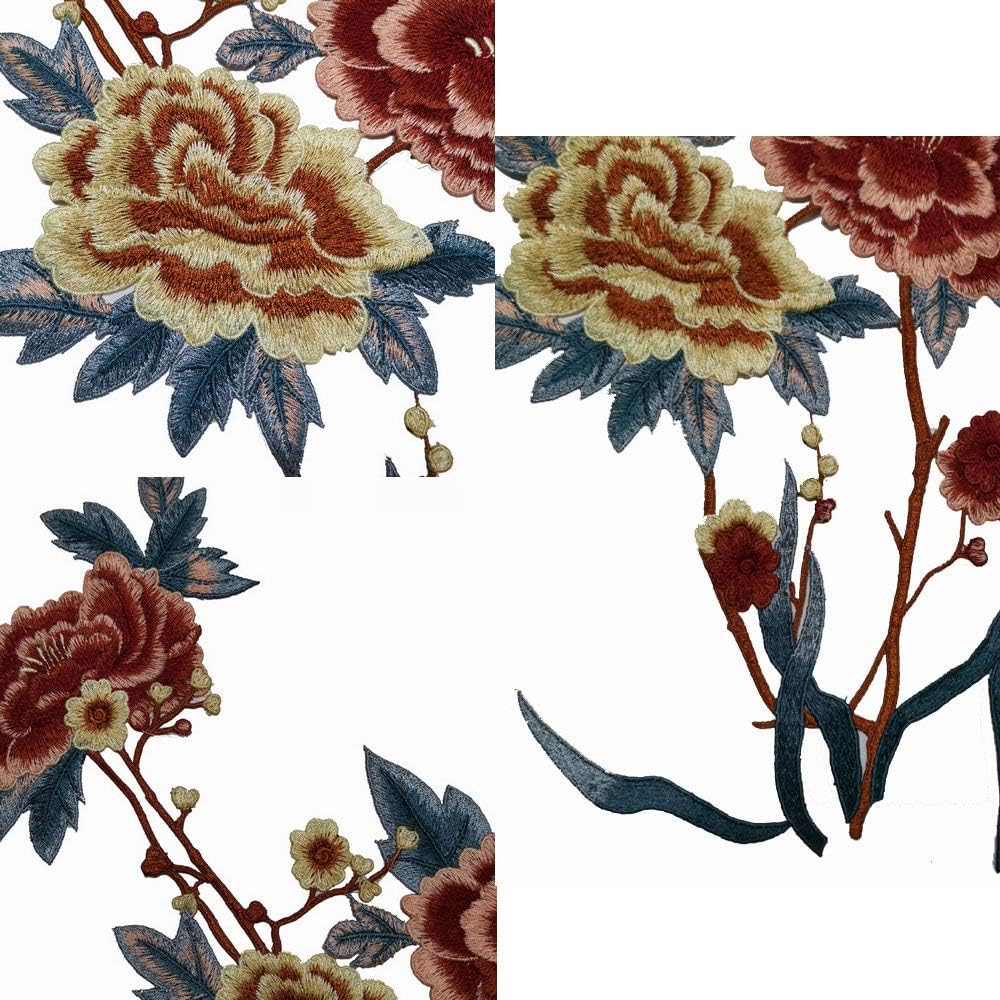 1pcs Beautiful Flower Large Water Soluble Embroideried Fabric National Trend Applique Patch Sew Clothes Accessories (Champagne)