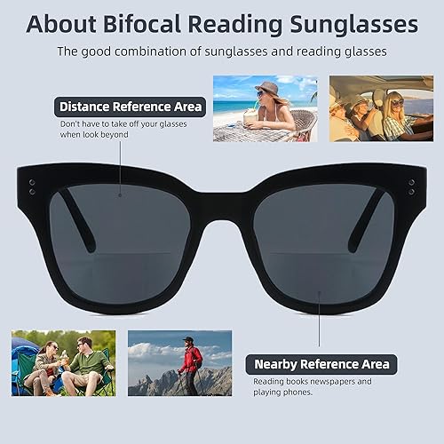 Miniatura 6 de Lentes de sol bifocales para mujeres y hombres, a la moda, cuadrados, para lectura de sol, lentes de lectura UV400 al aire libre superior 0 fuerza