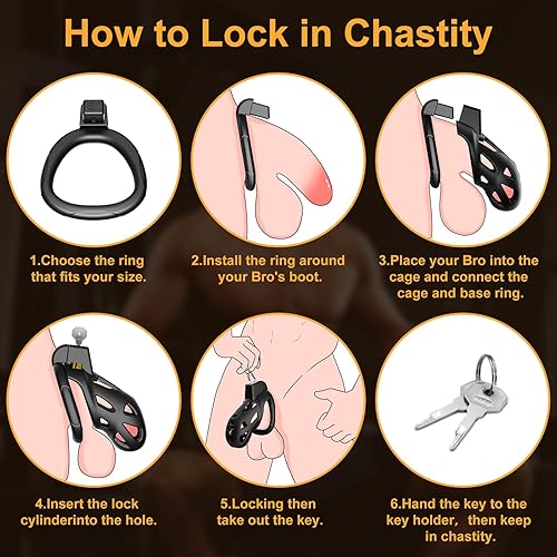 Miniatura 4 de Dispositivos de castidad masculina jaula para pene  Jaula de castidad grande integrada con bloqueo invisible vertical integrado con 3 anillos base