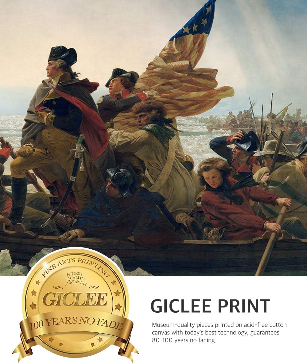 TOP оƒƒERS DECORARTS - Washington Crossing the Delaware by Emanuel Leutze, Giclee Print w/ Golden Frame for Wall Decor. Picture Size: 24x16