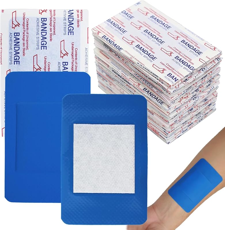 100 vendajes detectables de metal azul suministros de primeros auxilios, vendajes impermeables para la punta de los dedos con almohadillas antiadherentes, sin látex para la industria, restaurante de alimentos, cuidado de heridas y protección de lesiones