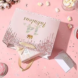 Yoirrat Rose Gold 14 & Fabulous 14th Birthday Gift Bag for Girls Large Pink Happy 14th Birthday Gift Bag with Wrapping Paper and Card for 14th Bday Decorations Party Supplies