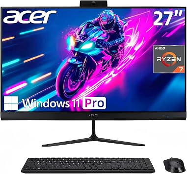 Acer 27" FHD All-in-One Desktop Computer, 120Hz IPS Display, AMD Ryzen 7 5825U 8-Core Processor, 16GB RAM, 1TB SSD, Wi-Fi 6E, 2 MP Webcam, HDMI, USB Type-C, Wireless Keyboard & Mouse, Windows 11 Pro