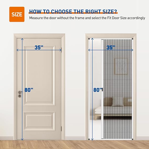 MAGZO Retractable Screen Door Fit Doors 35 x 80, Upgraded Magnetic Removable Aluminum Frame with Invisible Mesh, No-Drill Reversible Install, Fits Balcony/Patio/Sliding Doors, Critter Block
