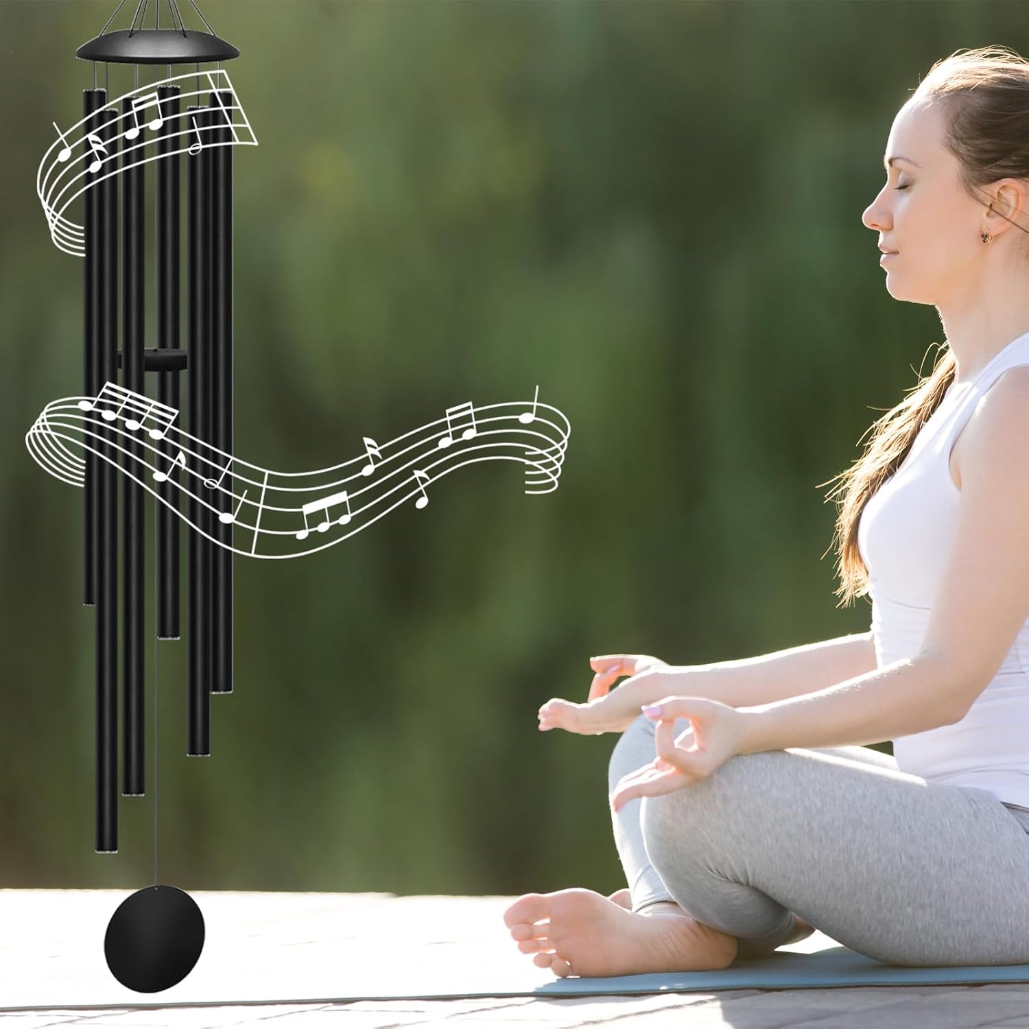 66" Extra Large Wind Chimes for Outside, Deep Soulful 6 Tube Aluminum Windchimes with Healing, Breezy Melodies, Rustproof Black Finish Heartfelt Gift for Mom's Patio Garden