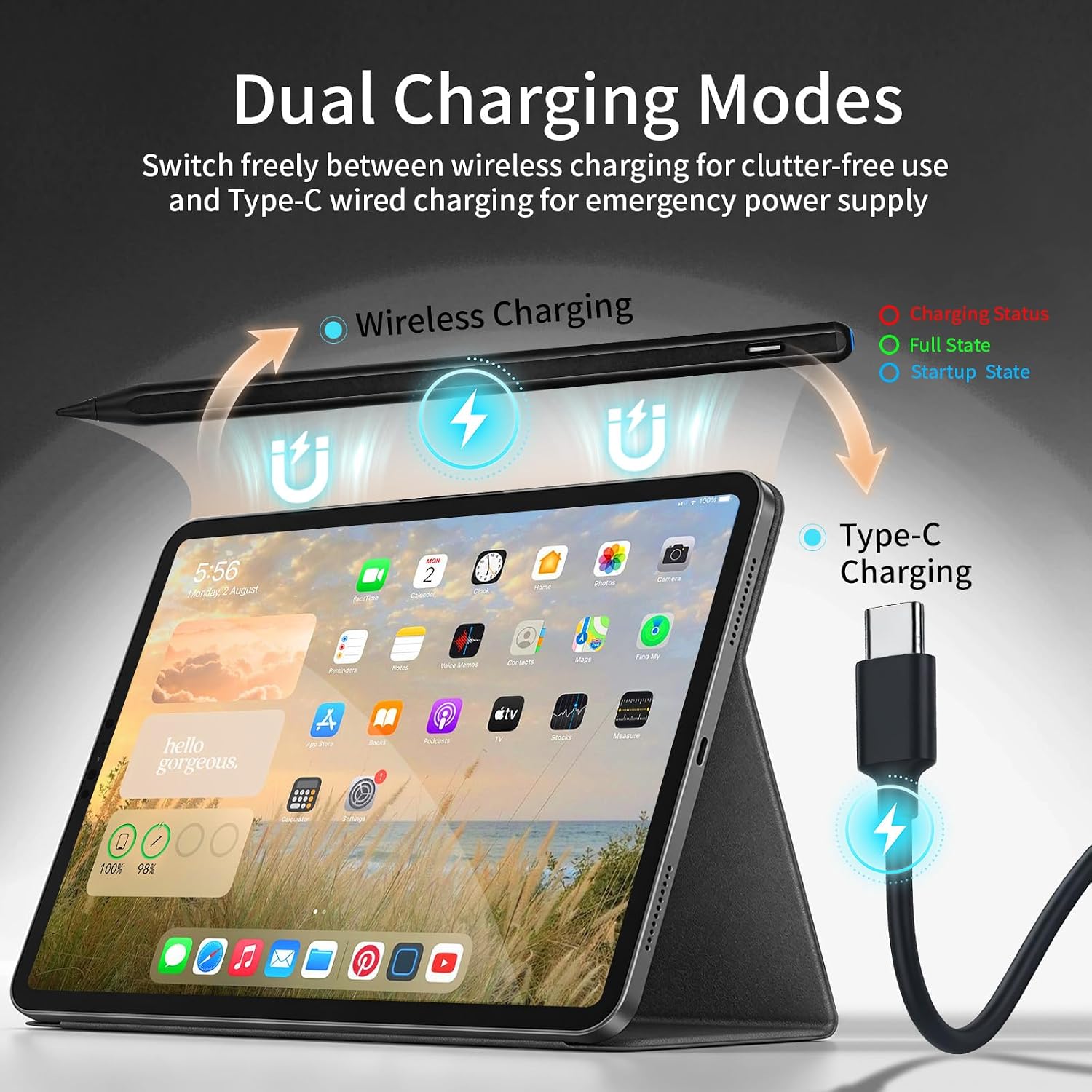 iPad A16 Pencil with Fast Charging, Palm Rejection, Tilt Sensitive, High Precision, Stylus Pen Compatible with iPad 2018-2026 iPad 6-11, iPad Air M2/M3/M4/4/5, iPad Pro 11/12.9/M4/M5, Black