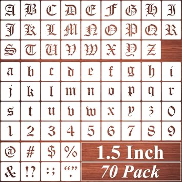 1.5 Inch Alphabet Letter Stencils for Painting - 70 Pack Old English Letter and Number Stencil Templates with Signs for Painting on Wood, Reusable Letters Stencils for Chalkboard Wood Signs & Wall Art