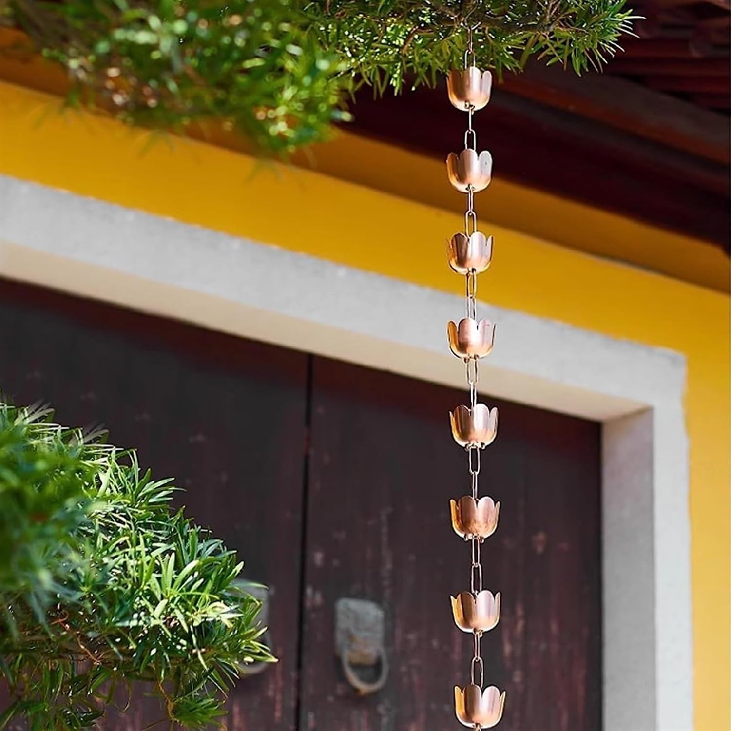 Copper Rain Chains, Rain Catcher Replacement Downspout for Gutters, Eaves Drainage Courtyard Eaves Decor Rain Catcher Chain for Garden Villa (Style1 3m/10ft)