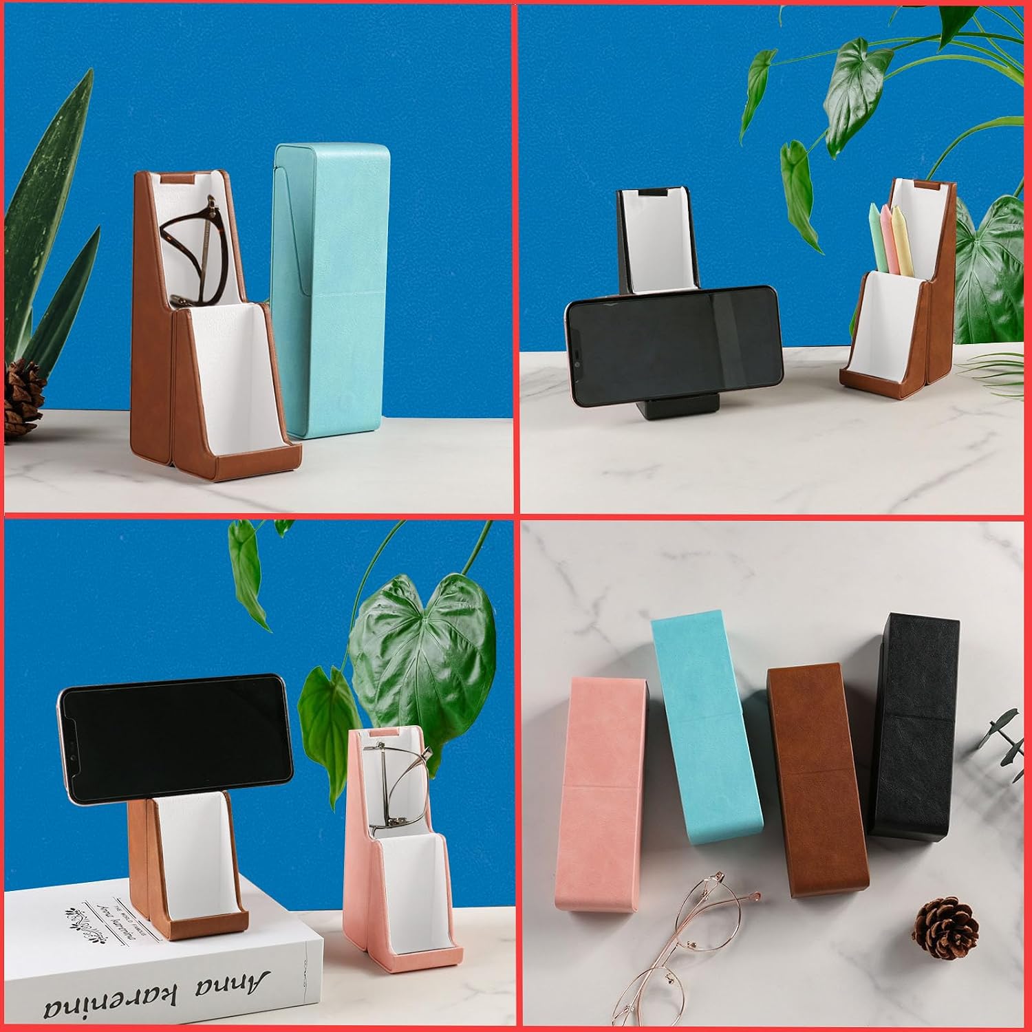 FEIQIAO Hard Shell Glasses Case, Eyeglasses Holder Stand With Mobile Display Stand, Men's And Women's Travel Eyeglass Case