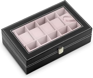 Scatola per orologi con 12 scomparti, con coperchio in vetro, 33 x 20,5 x 9 cm, colore...