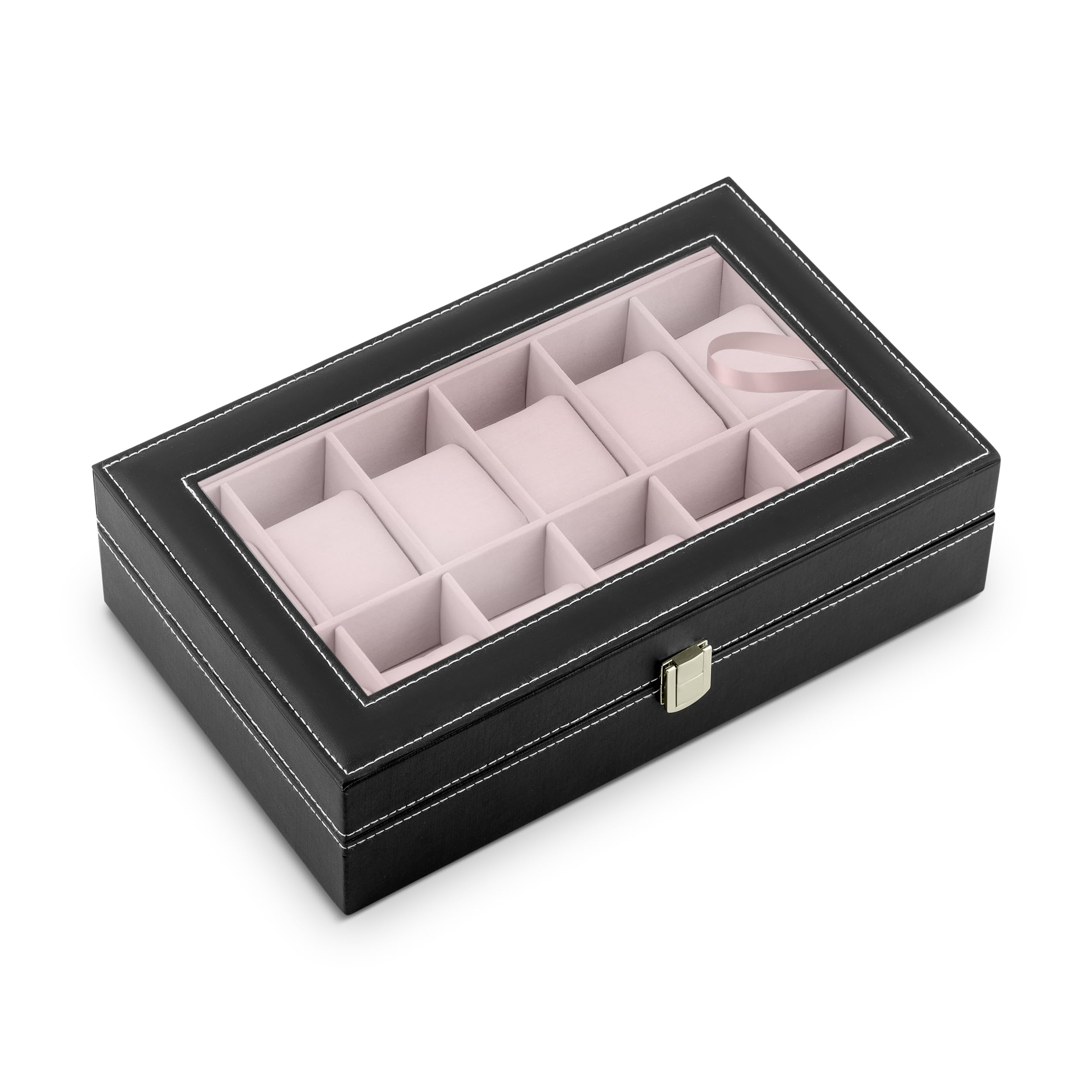 Boîte de rangement pour montres avec couvercle en verre anti-poussière