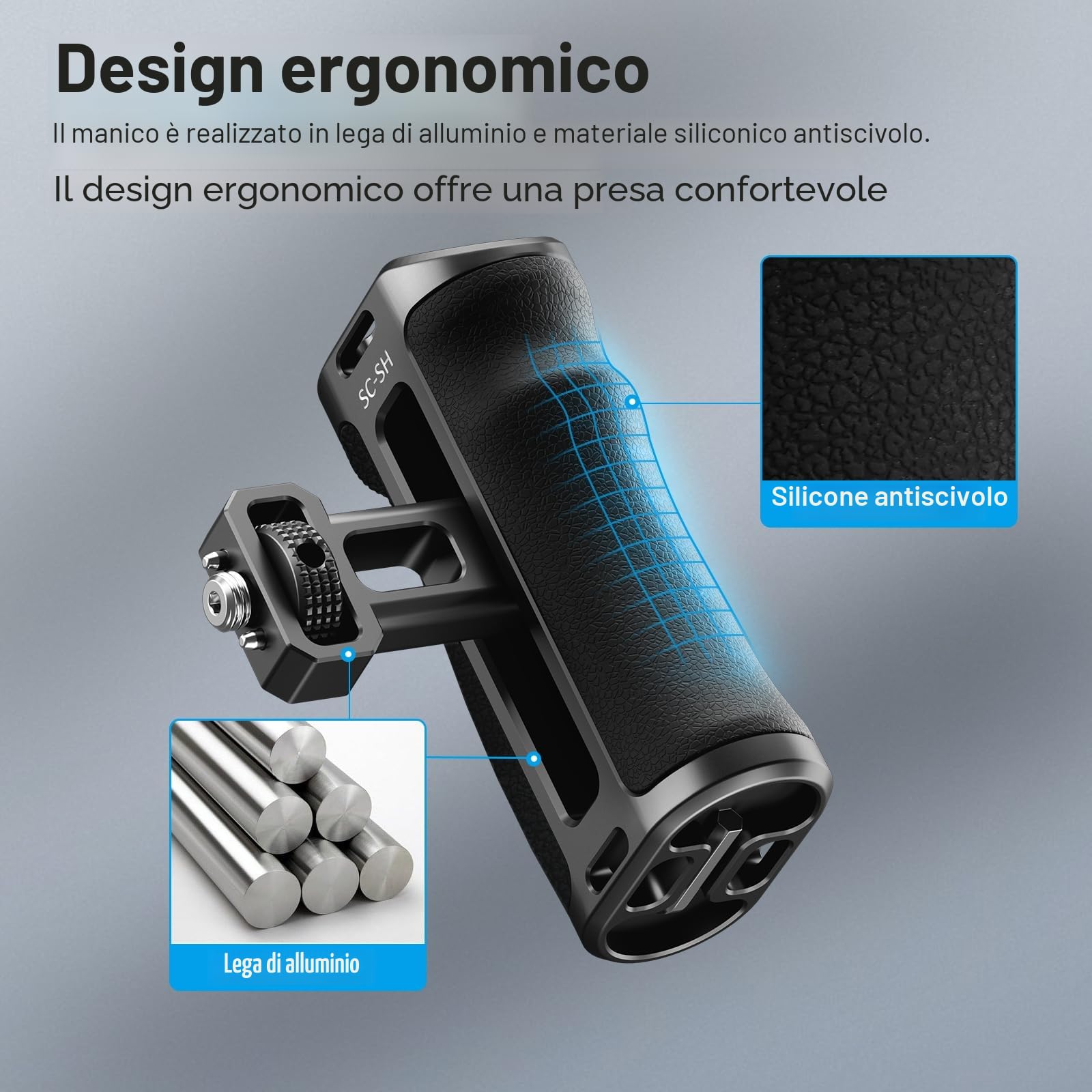 SIRUI SC-SH Maniglia Laterale con NATO e 3/8"-16 Locating Pin per ARRI, Impugnatura Ergonomica Laterale in Alluminio per Gabbie per Fotocamere, 50 mm Regolabile Su/Giù, Attacco Cold Shoe Incorporato