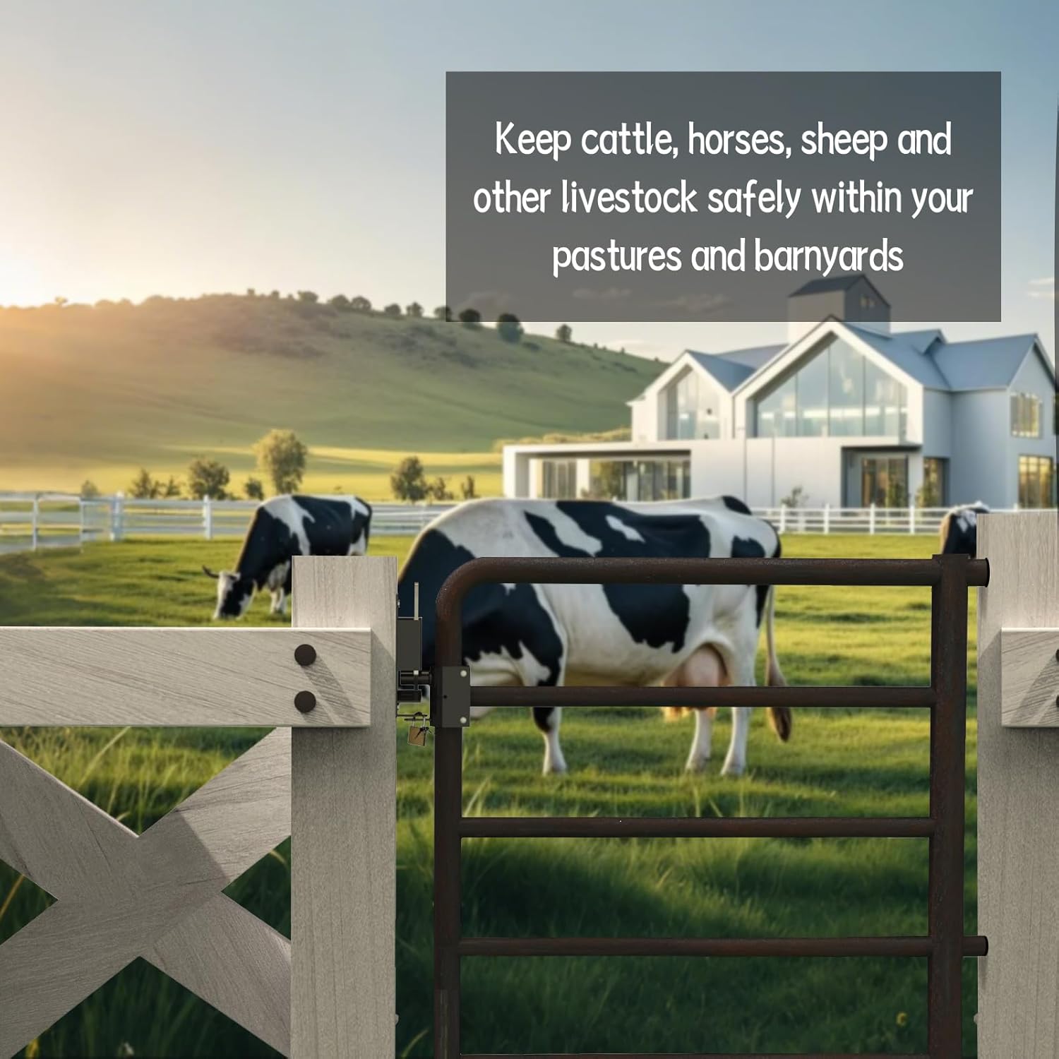 2 Way Farm Gate Latch - Heavy Duty Fence Gate Latch with Self-Locking Nut,Livestock Cattle Gate Latches for Pastures, Stables, Ranches, Horse Corrals,Farms
