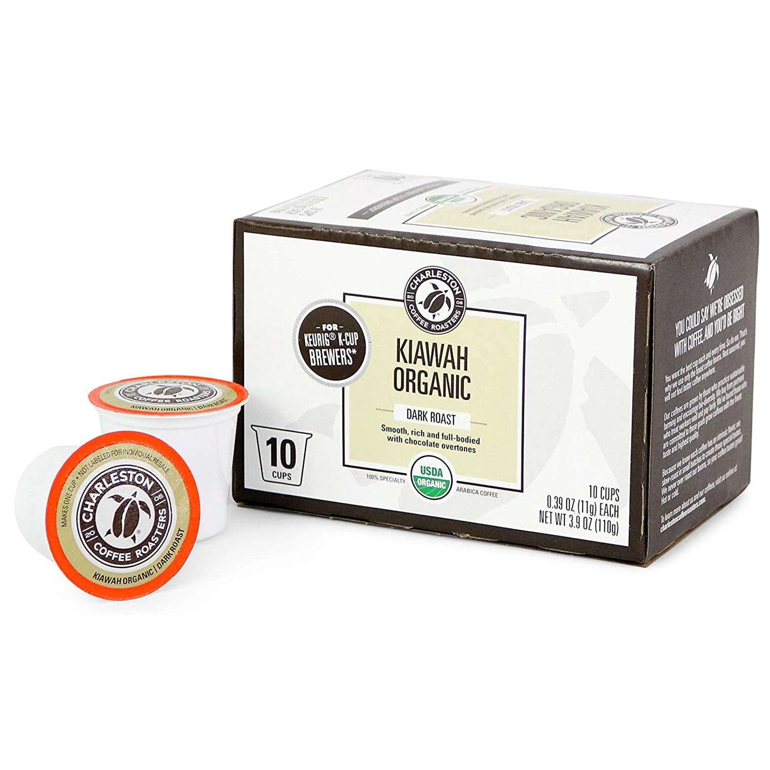 Charleston Coffee Roasters | Specialty Organic, Single Serve Cups | Hand Picked, Premium Slow Roast Beans | Kiawah (10 count)